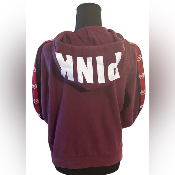 Pink Victoria Secret Sweater Large Full Zip Jacket Hoodie Burgundy - Picture 3 of 4